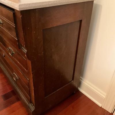 AB1386 Antique Eastlake Victorian Marble Top Dresser with Brass Pulls