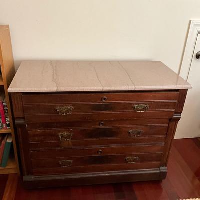 AB1386 Antique Eastlake Victorian Marble Top Dresser with Brass Pulls