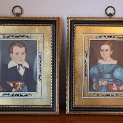 Vintage Framed Colonial Portraits Folk Art