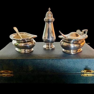 Silver Plated Victorian  Style Salt, Pepper, Mustard Pot (3 piece set)