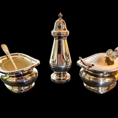Silver Plated Victorian  Style Salt, Pepper, Mustard Pot (3 piece set)