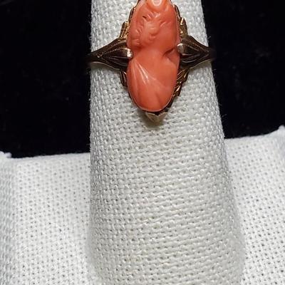 Vintage Coral Cameo Ring