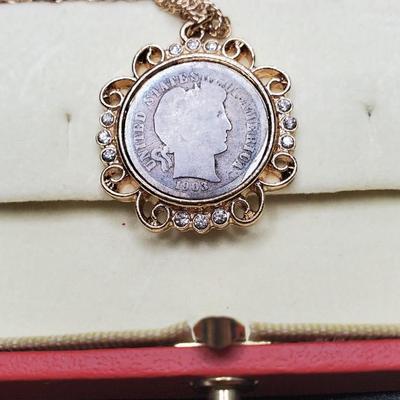 America Coin - 1903 Barber  Dime Pendant