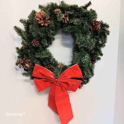 Artificial Red Bow Wreath