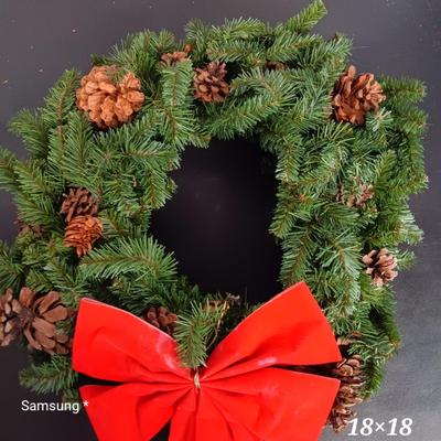 Artificial Red Bow Wreath