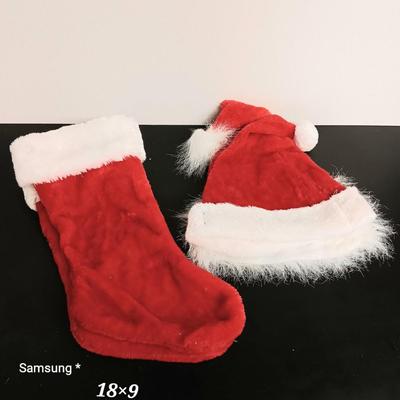 2 Red & White Stocking And Santa Hat