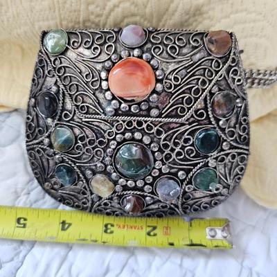 Small silver toned and bejeweled bag