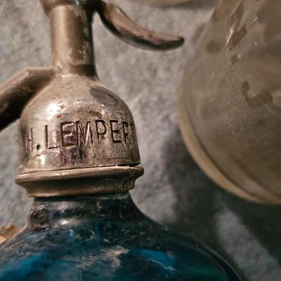 Antique blue Seltzer Bottle with label Bronx