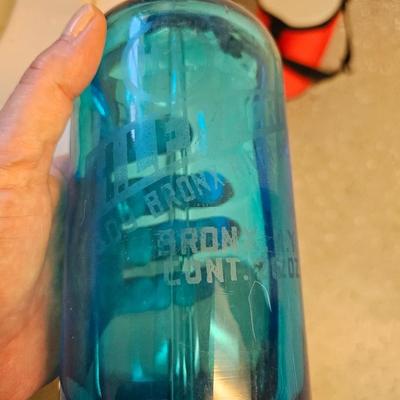 Antique blue Seltzer Bottle with label Bronx