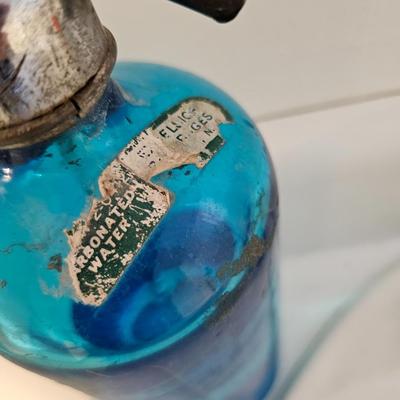 Antique blue Seltzer Bottle with label Bronx