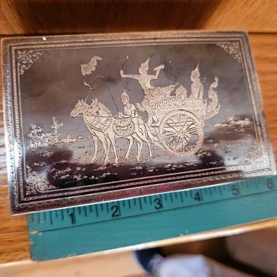 Small Sterling Silver Trinket box Made in Thailand Wood lined