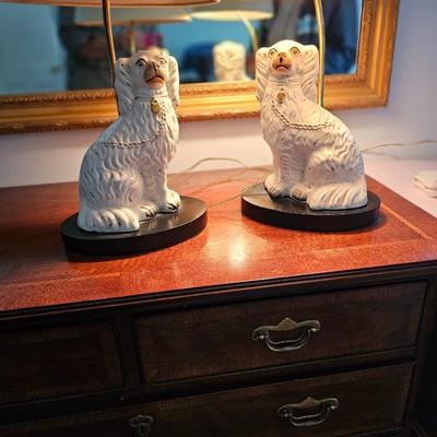 Pair of Staffordshire Spaniel lamps