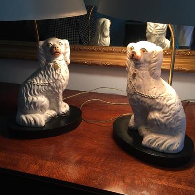 Pair of Staffordshire Spaniel lamps