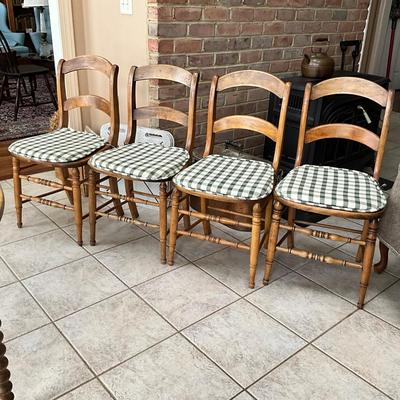 K1418 Set of 4 Antique Wooden Cane Seat Chairs with Cushions