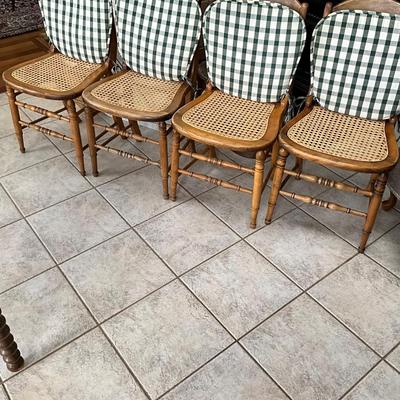 K1418 Set of 4 Antique Wooden Cane Seat Chairs with Cushions