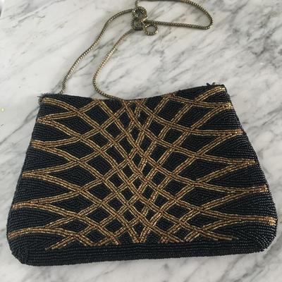 Vintage black and gold evening bag
