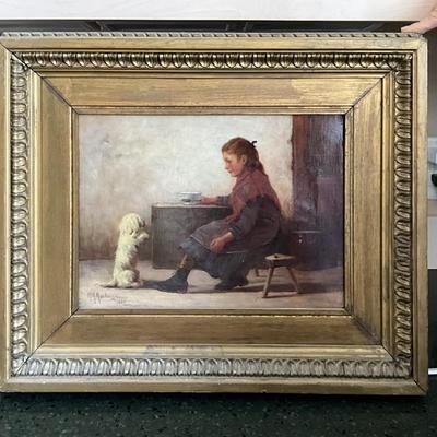K1421 Antique Original Oil on Canvas "Expectation" by William MacKenzie R.S.A (1850-1908)
