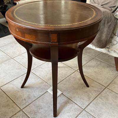 K1424 Vintage Round J.B. VanSciver Co. Leather Top Sabre Leg Table