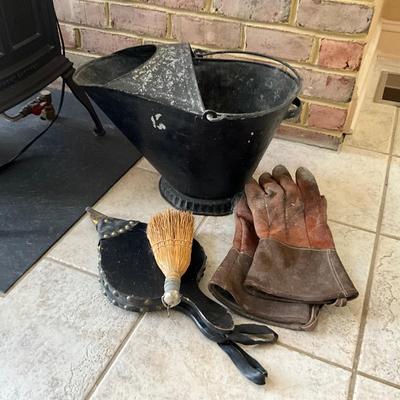 K1427 Coal Scuttle with Bellow , Gloves, and Brush