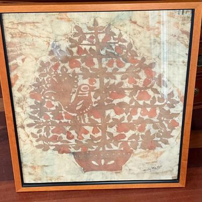 LR1436 Mid Century Modern Batik Partridge in Pear Tree