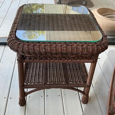 O1439 Set of Three Resin Dark Brown Wicker Furniture (AS-IS)