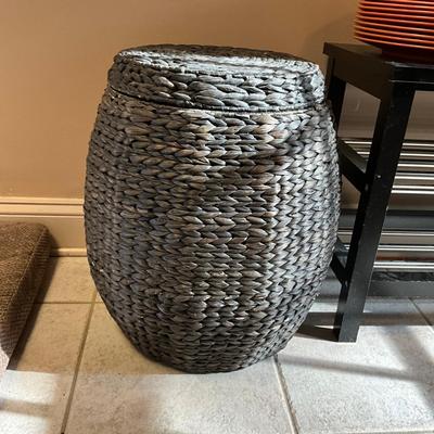 MDR1463 Black Wicker Barrel Shaped Footstool with Storage