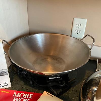 K1473 Vintage Farberware Electric WOK and Salton Warming Tray with Cookbooks