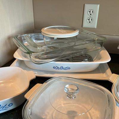 K1476 Large lot of Vintage Blue and White Cornflower Corningware with Lids