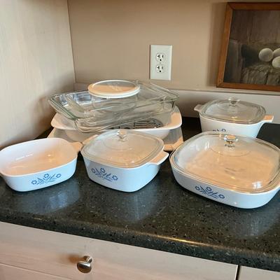 K1476 Large lot of Vintage Blue and White Cornflower Corningware with Lids