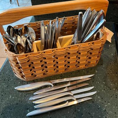 K1484 Set of Stainless Steel Community Flatware with Basket