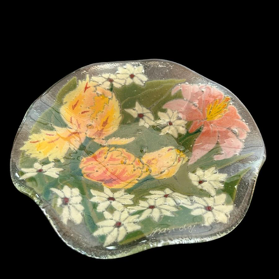 Glass Bowl with Rippled Rim and Floral Design