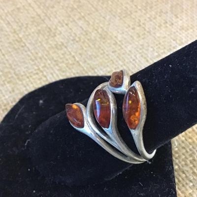 Marked 925 Silver Amber Ring