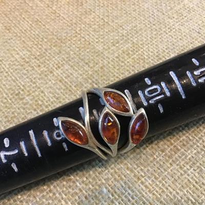 Marked 925 Silver Amber Ring