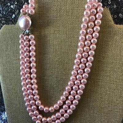 Vintage Japan 3 Strand Pearly Pink Necklace