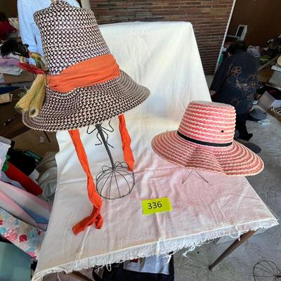 Two vintage gardening straw hats