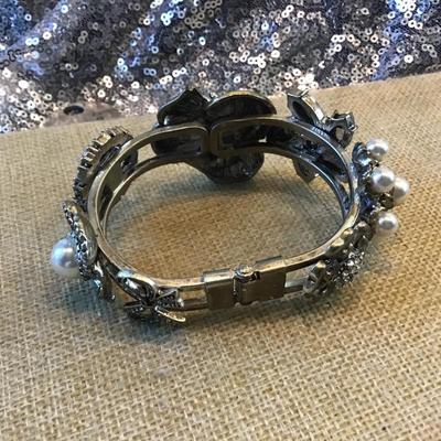 Hinged Bracelet Multi rhinestone Crystal Faux Pearl