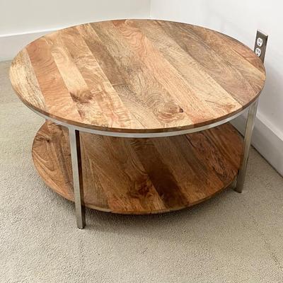 Light Wood & Metal Round Coffee Table