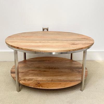 Light Wood & Metal Round Coffee Table