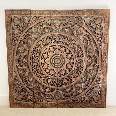 Large Carved Wood Four Panel Bohemian Wall Decor