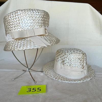 2 White Woven hats