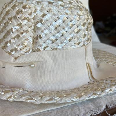 2 White Woven hats
