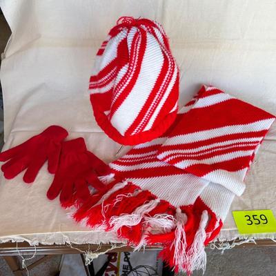 Candy Cane Striped Knit hat, scarf, & gloves!