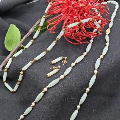 Vintage Jade tube jewelry set