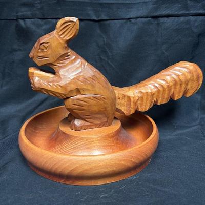 Vintage Made in Germany Carved Wood Nut Dish with Squirrel Shaped Nutcracker