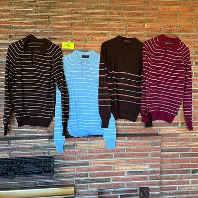 4 men's knit polos striped