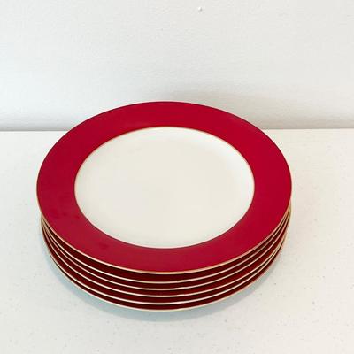 Red & White Dinnerware With Gold Trim ~ 5-Piece Service for 6