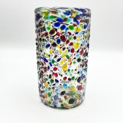 Handblown Mexican Confetti Water Glasses ~ Set Of Six (6)