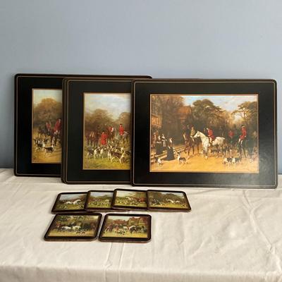 MR1501 Set of 8 Pimpernel Hunting Scene Hardboard Placemats and 6 Coasters