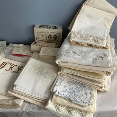 MR1502 Lot of Antique Lace and Crochet Pillow Cases and Sheets