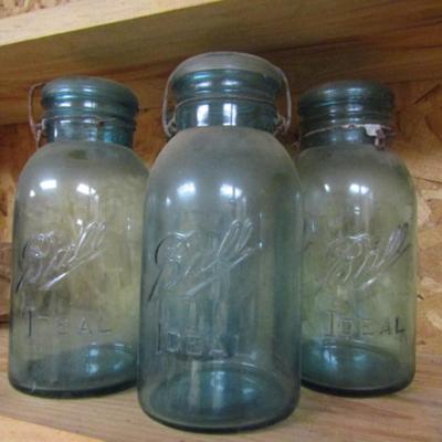 Four Blue Bale Top Jars- 1/2 Gallon Size (Lot #7)